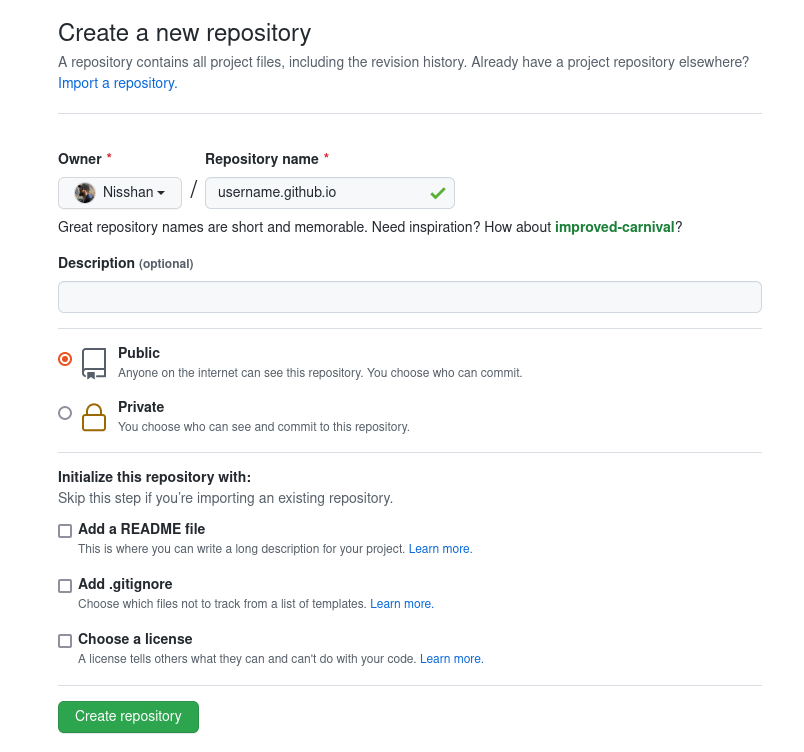 Create Repository Button